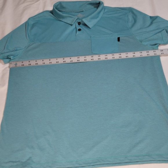 prAna - Men's Large Short Sleeve Polo Shirt Teal Striped Pocket Casual‎ Outdoor - Picture 6 of 8